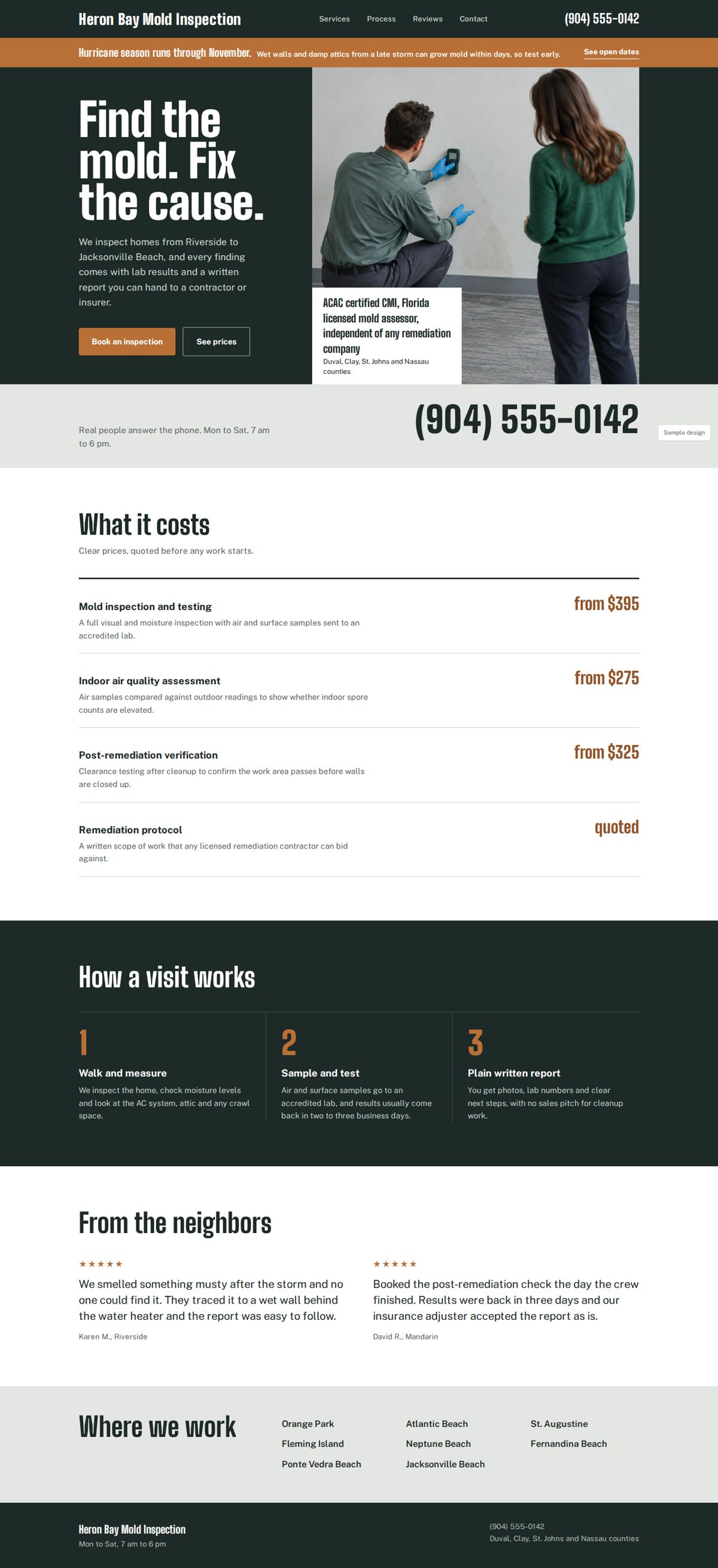 Full page of a sample business website, desktop view